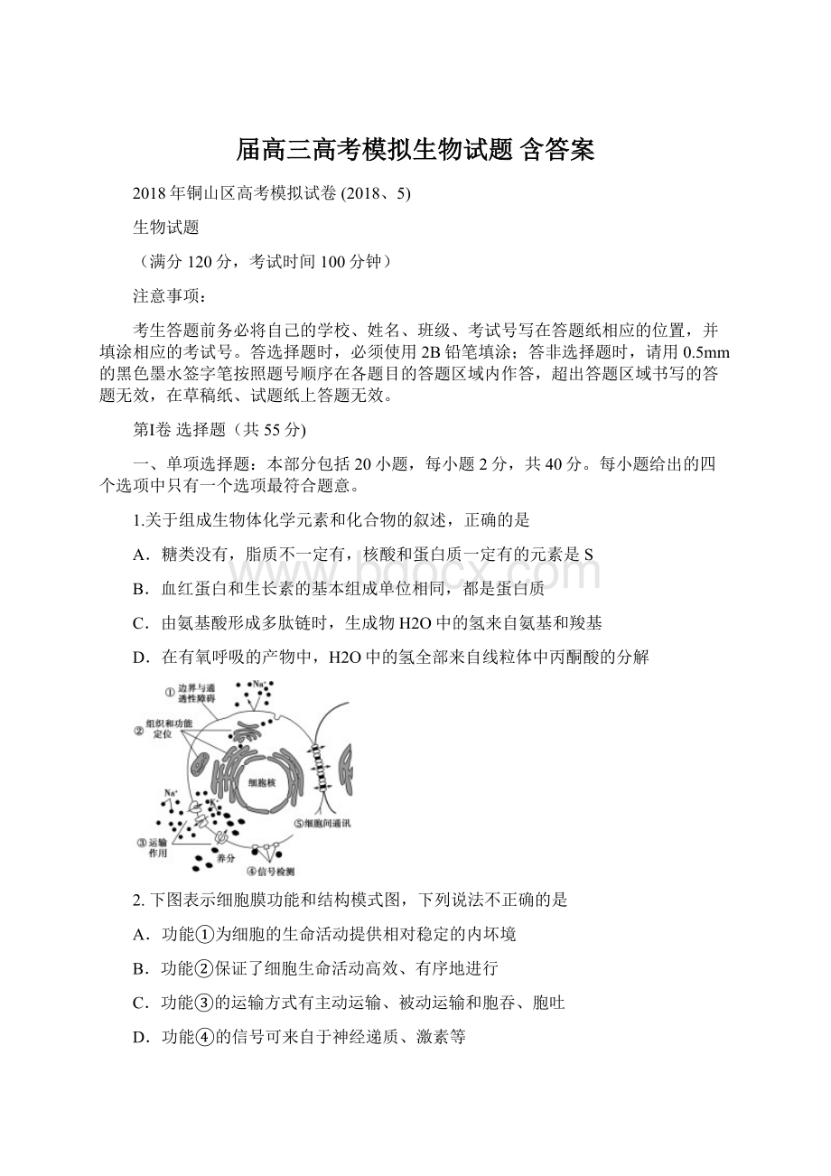 届高三高考模拟生物试题 含答案.docx_第1页