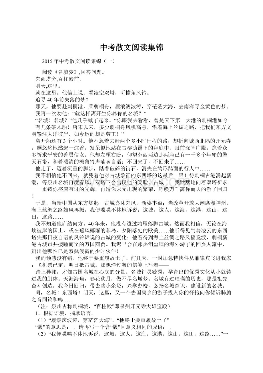 中考散文阅读集锦文档格式.docx_第1页