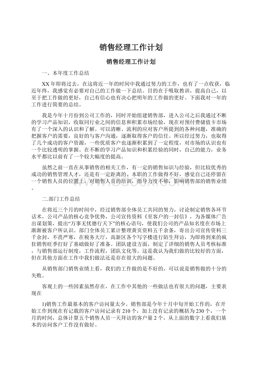 销售经理工作计划.docx_第1页