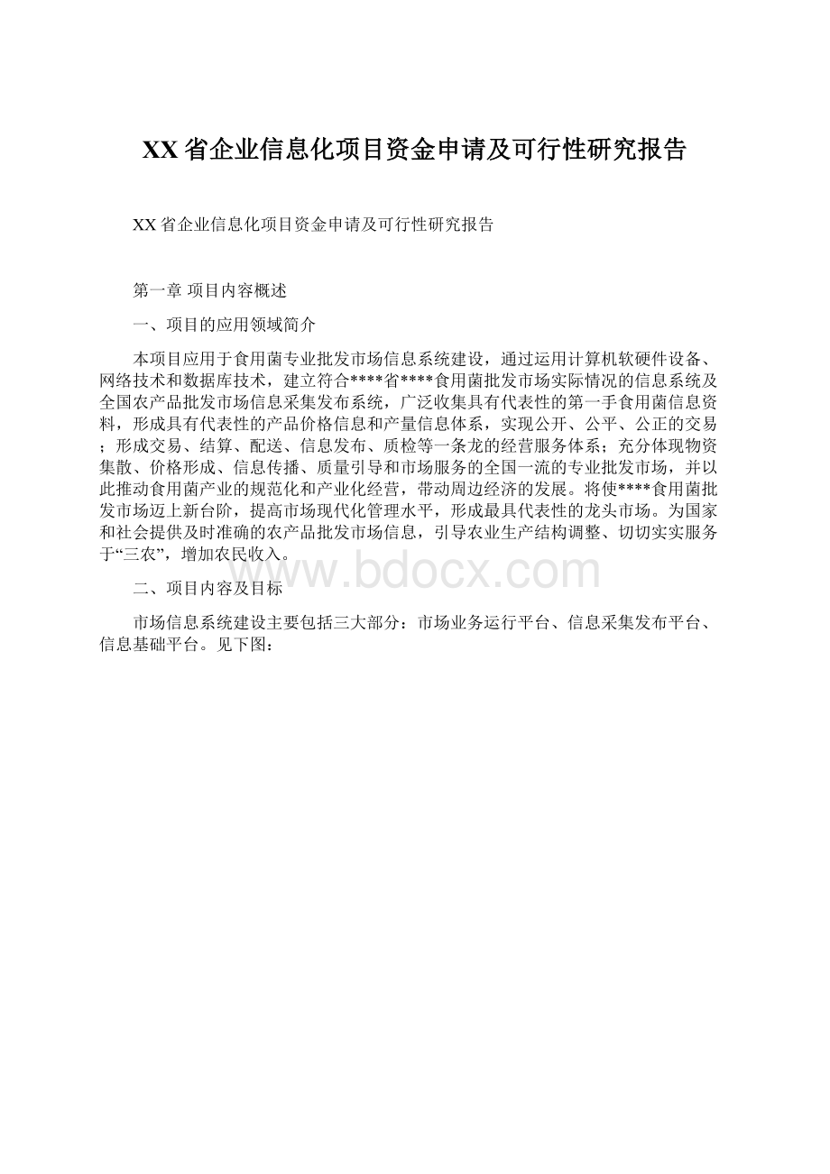 XX省企业信息化项目资金申请及可行性研究报告Word文件下载.docx_第1页