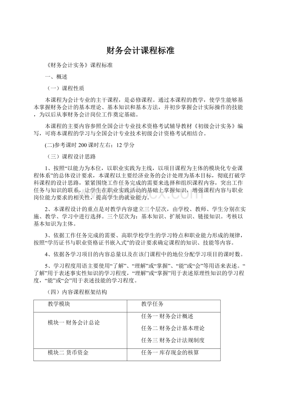 财务会计课程标准Word文档下载推荐.docx