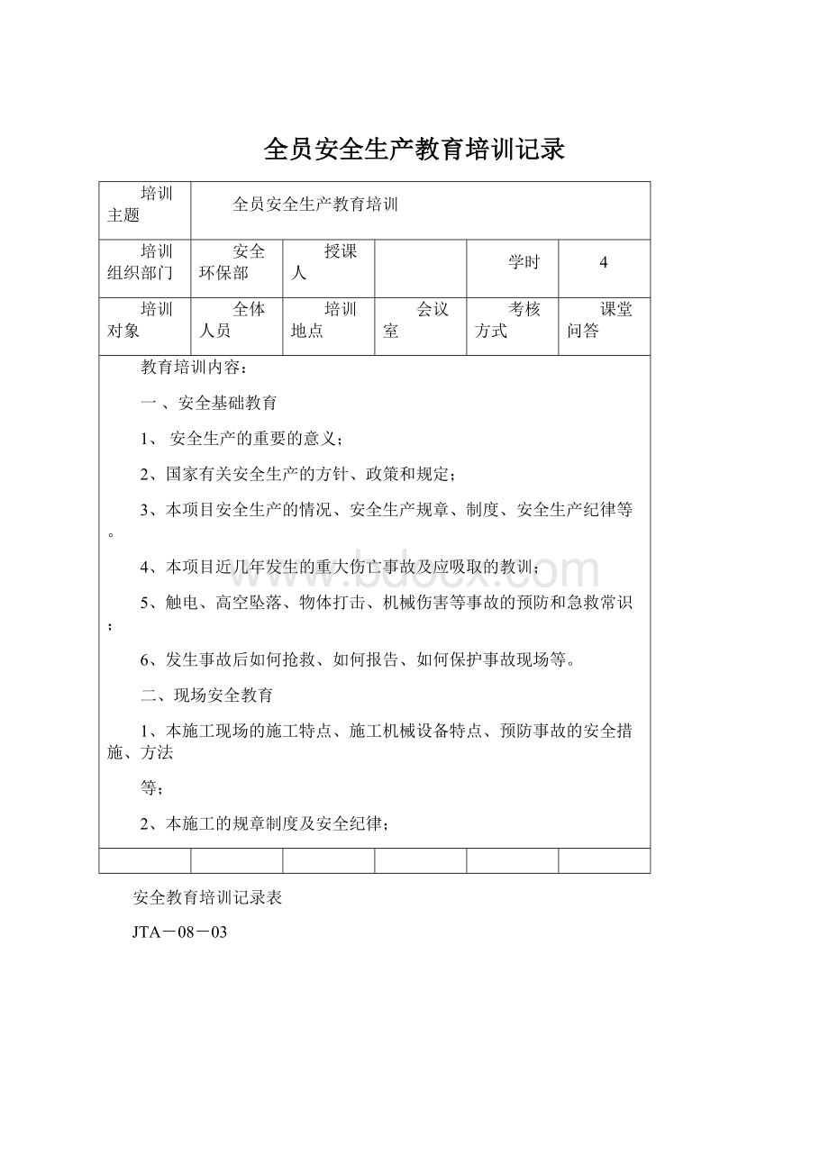 全员安全生产教育培训记录.docx_第1页