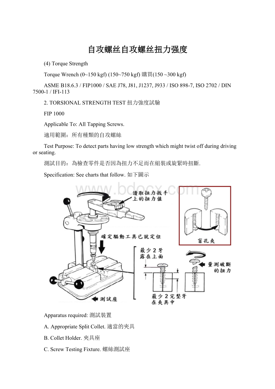 自攻螺丝自攻螺丝扭力强度Word下载.docx