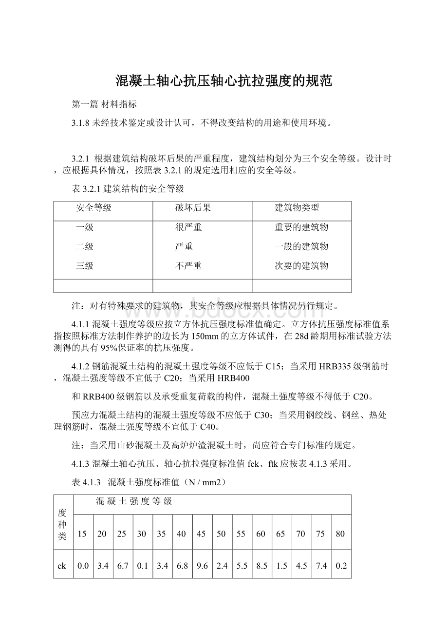 混凝土轴心抗压轴心抗拉强度的规范.docx_第1页