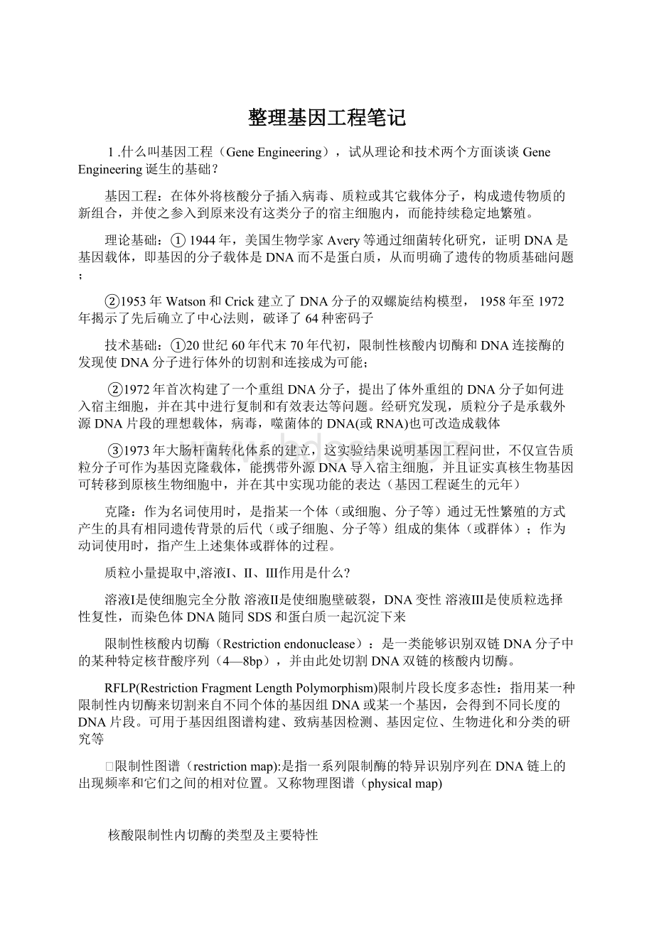 整理基因工程笔记Word格式文档下载.docx