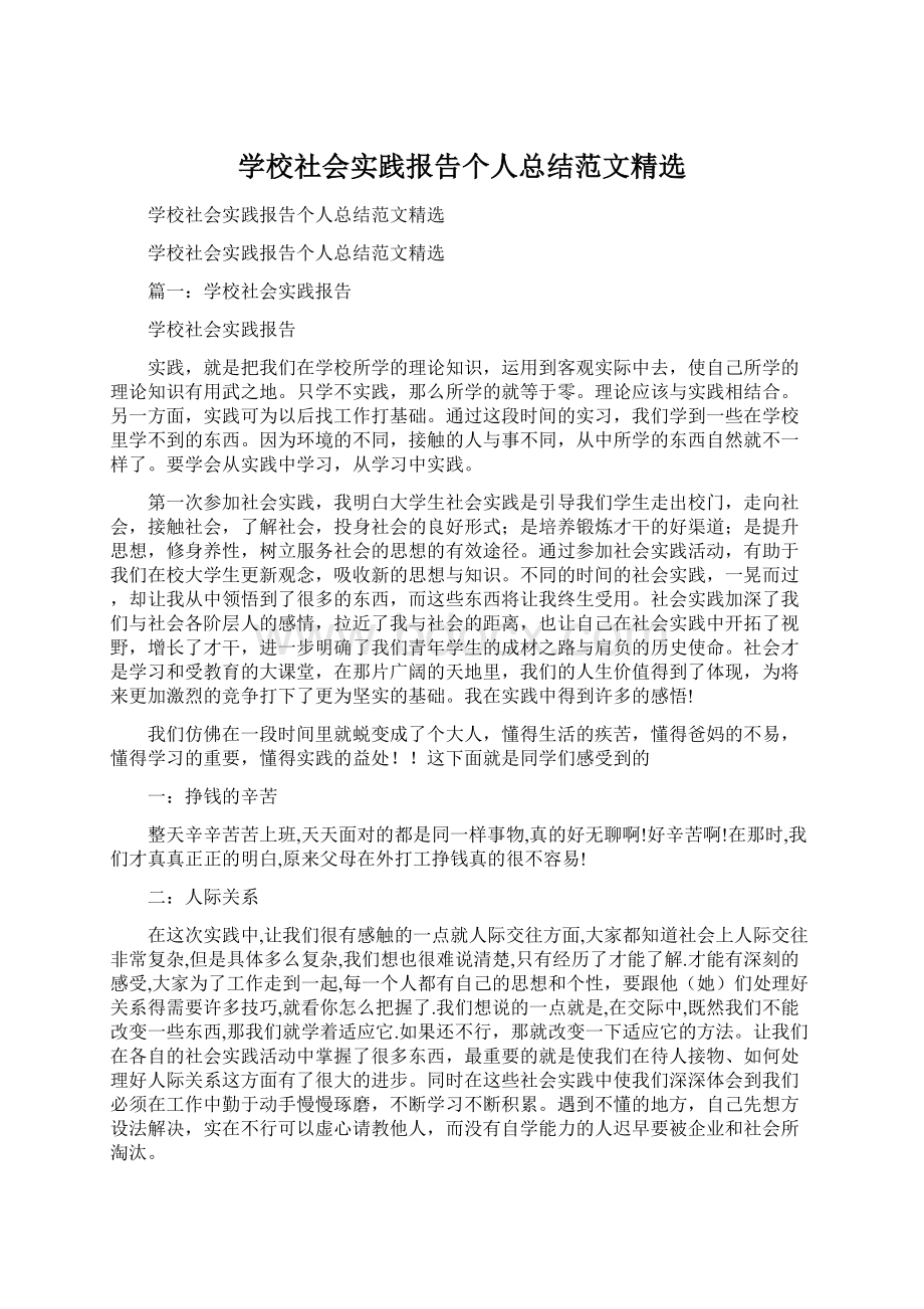 学校社会实践报告个人总结范文精选.docx