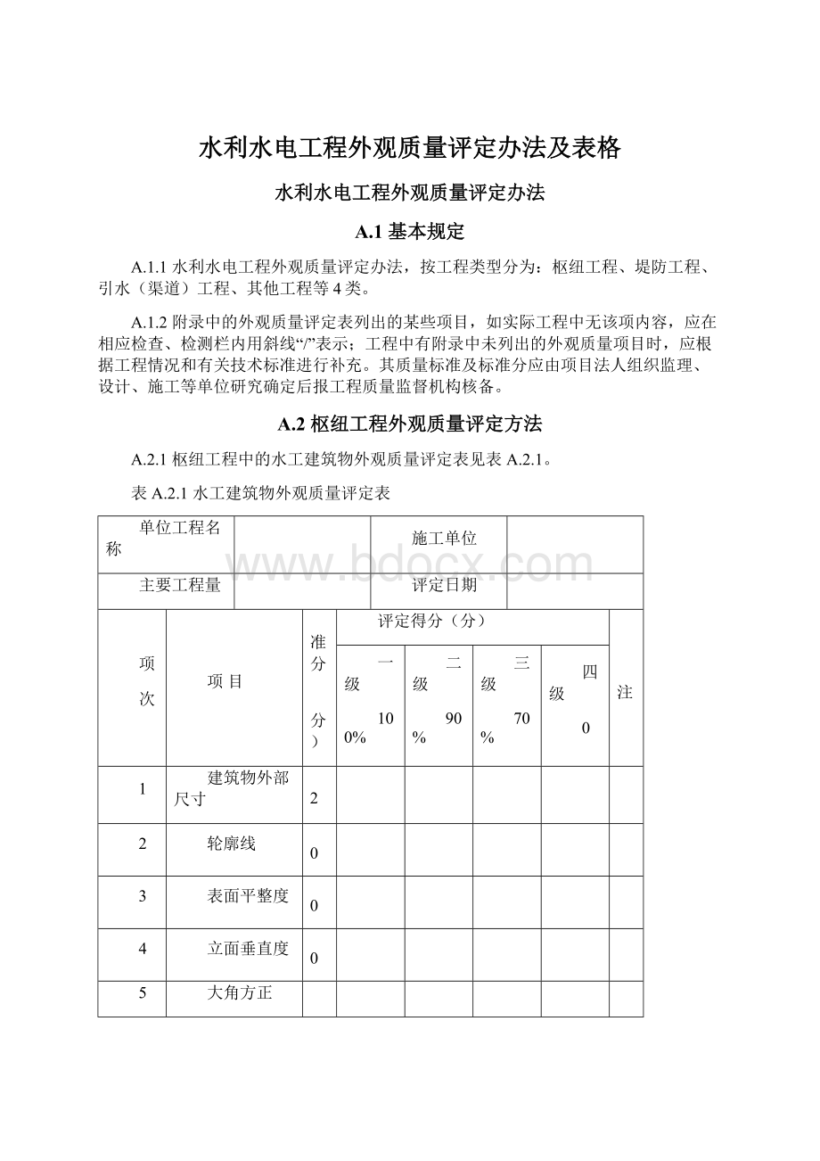 水利水电工程外观质量评定办法及表格Word格式.docx