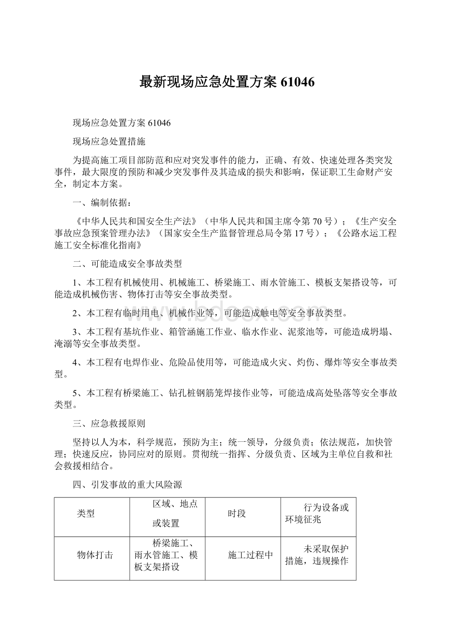 最新现场应急处置方案61046Word文档格式.docx