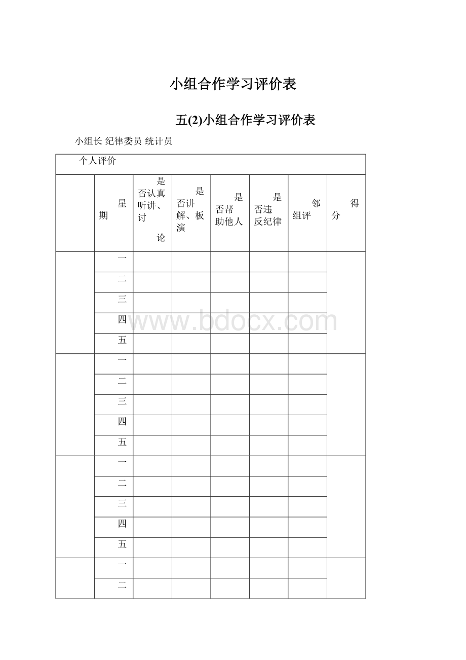 小组合作学习评价表Word格式文档下载.docx