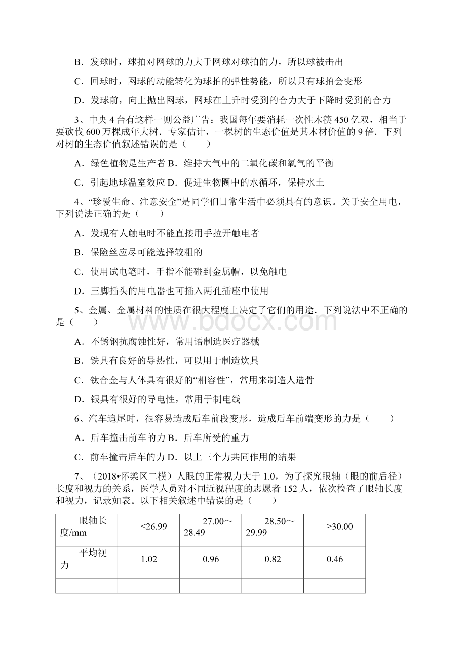 重点高中提前招生科学卷及答案Word文档下载推荐.docx_第2页