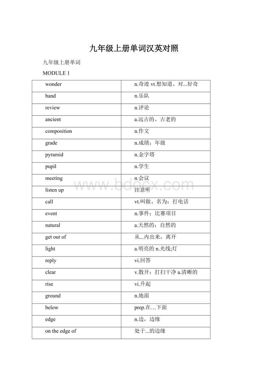 九年级上册单词汉英对照Word文档格式.docx_第1页