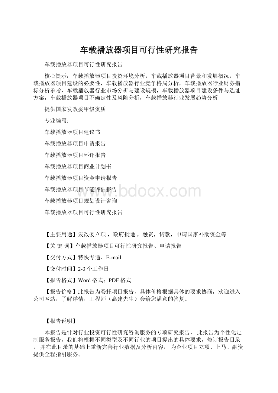 车载播放器项目可行性研究报告Word下载.docx