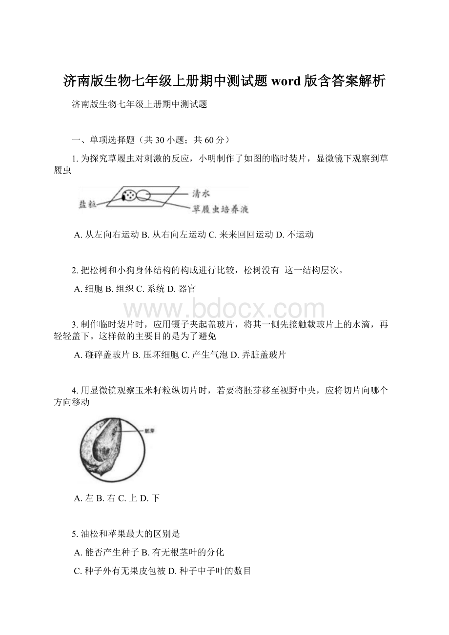 济南版生物七年级上册期中测试题word版含答案解析.docx