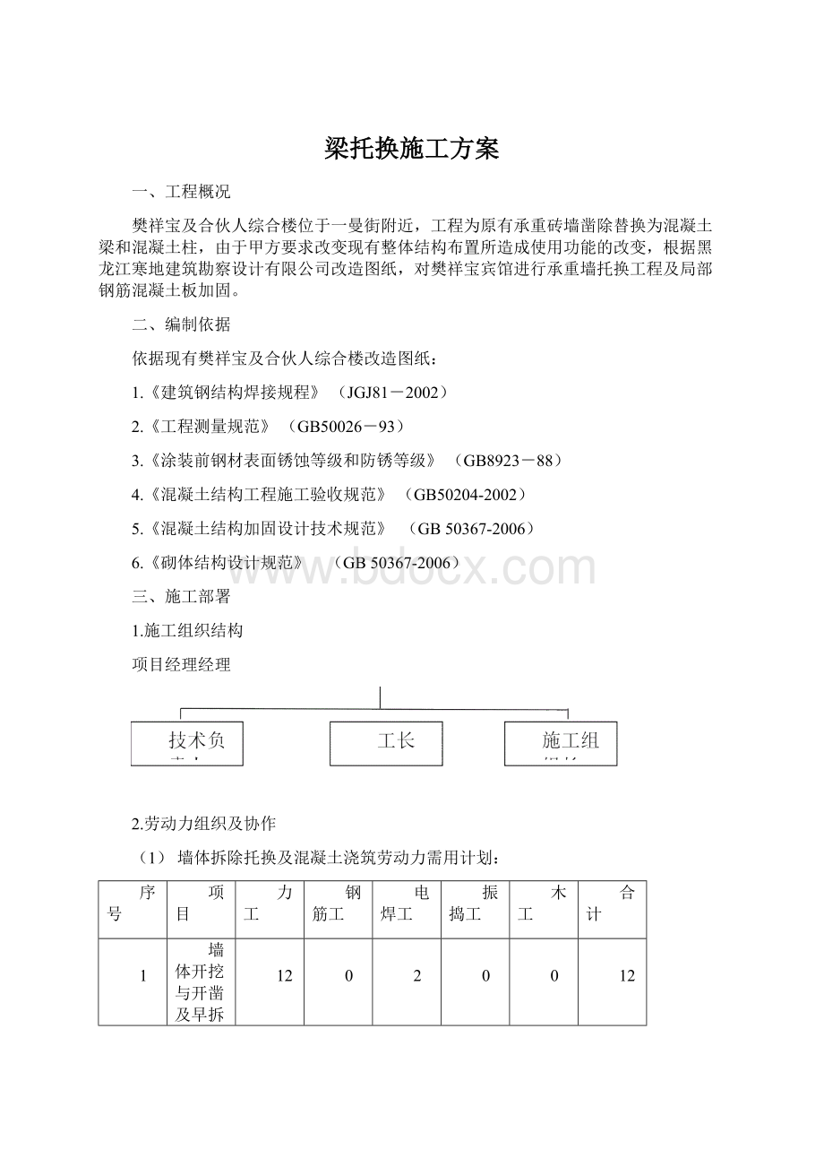 梁托换施工方案文档格式.docx