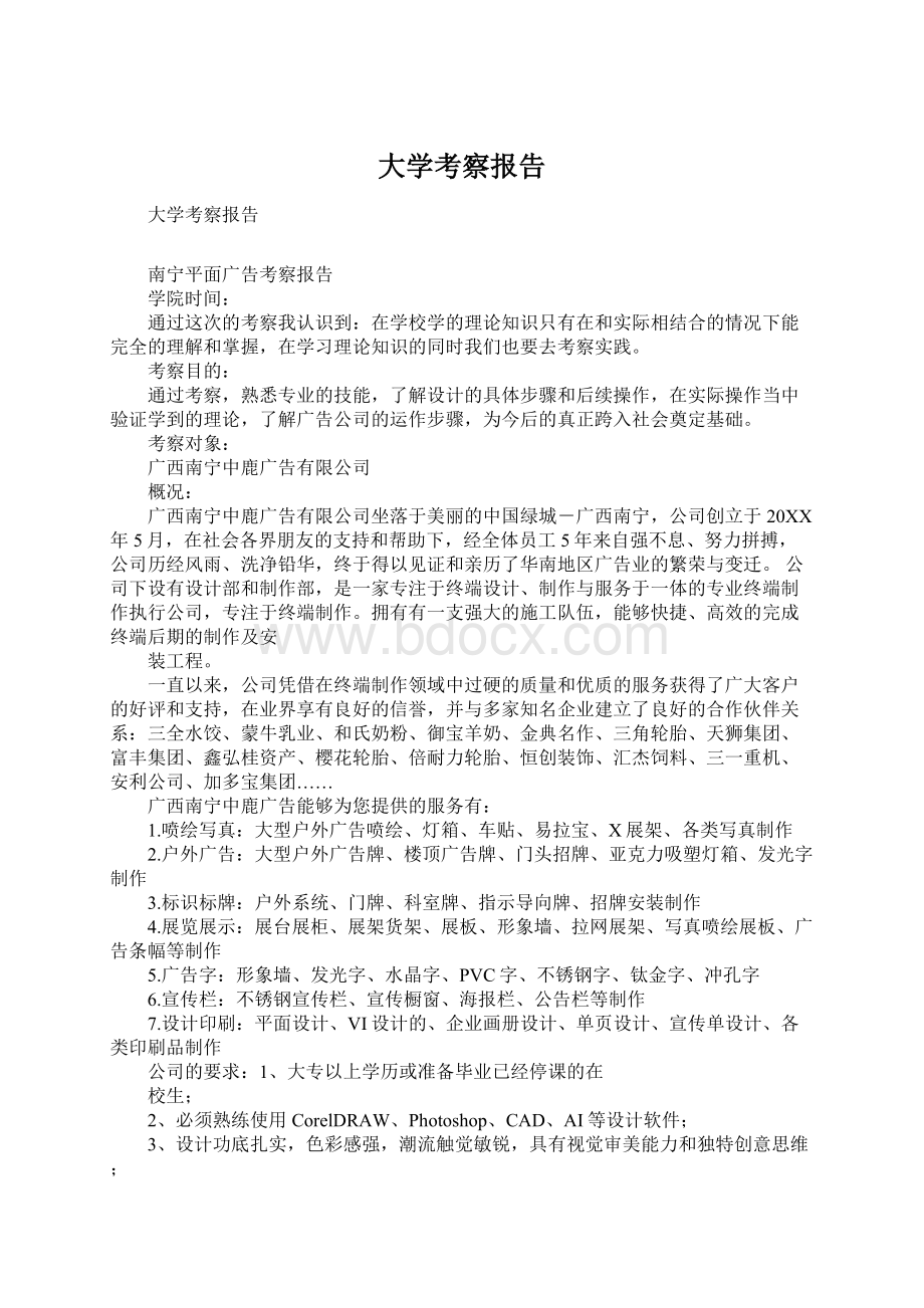 大学考察报告Word文档格式.docx