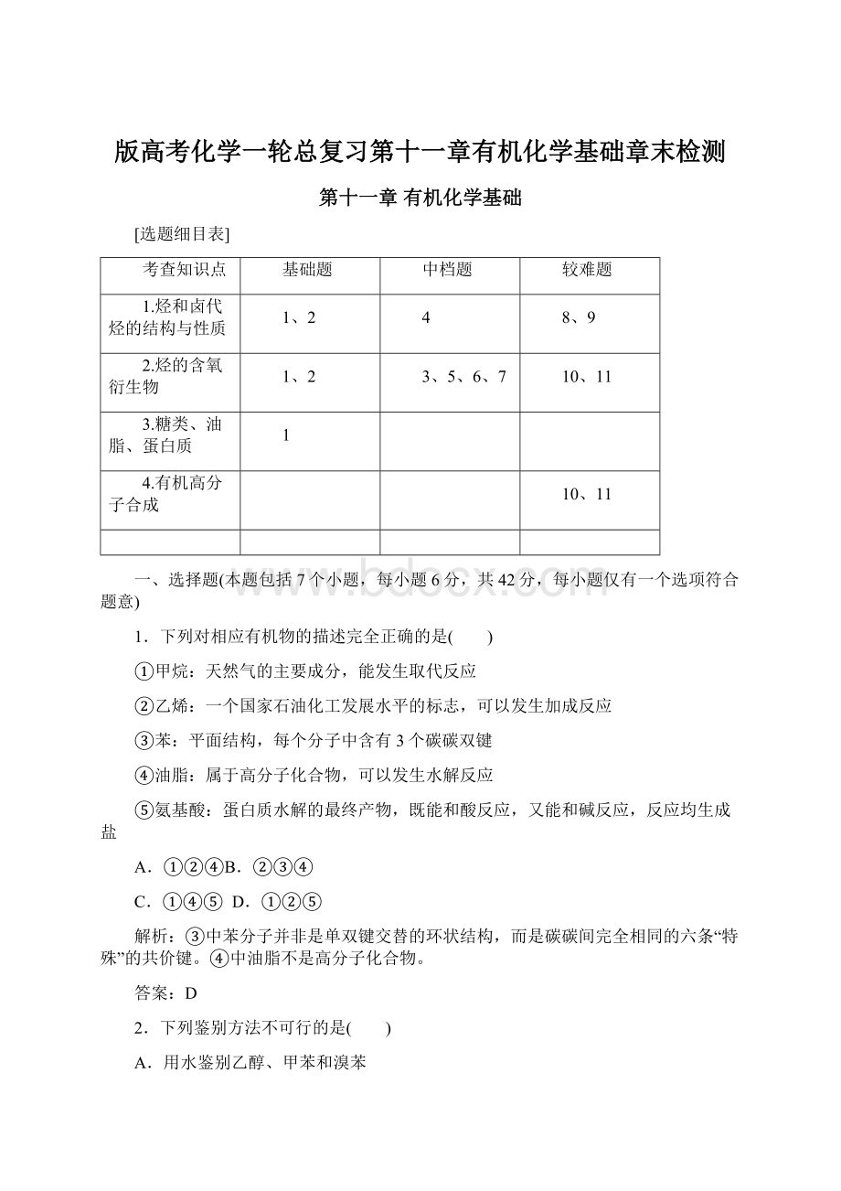 版高考化学一轮总复习第十一章有机化学基础章末检测.docx_第1页