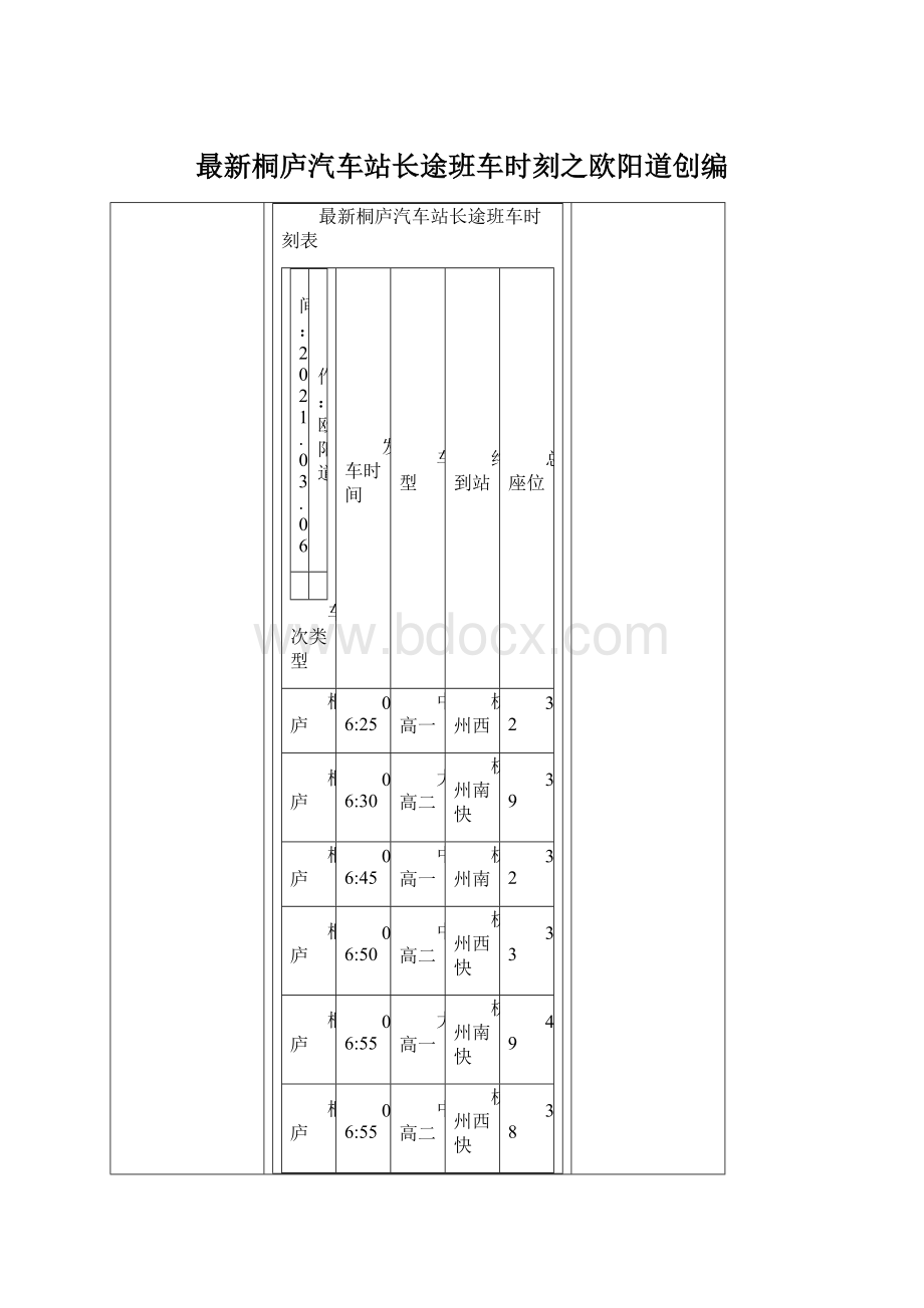 最新桐庐汽车站长途班车时刻之欧阳道创编Word文档格式.docx