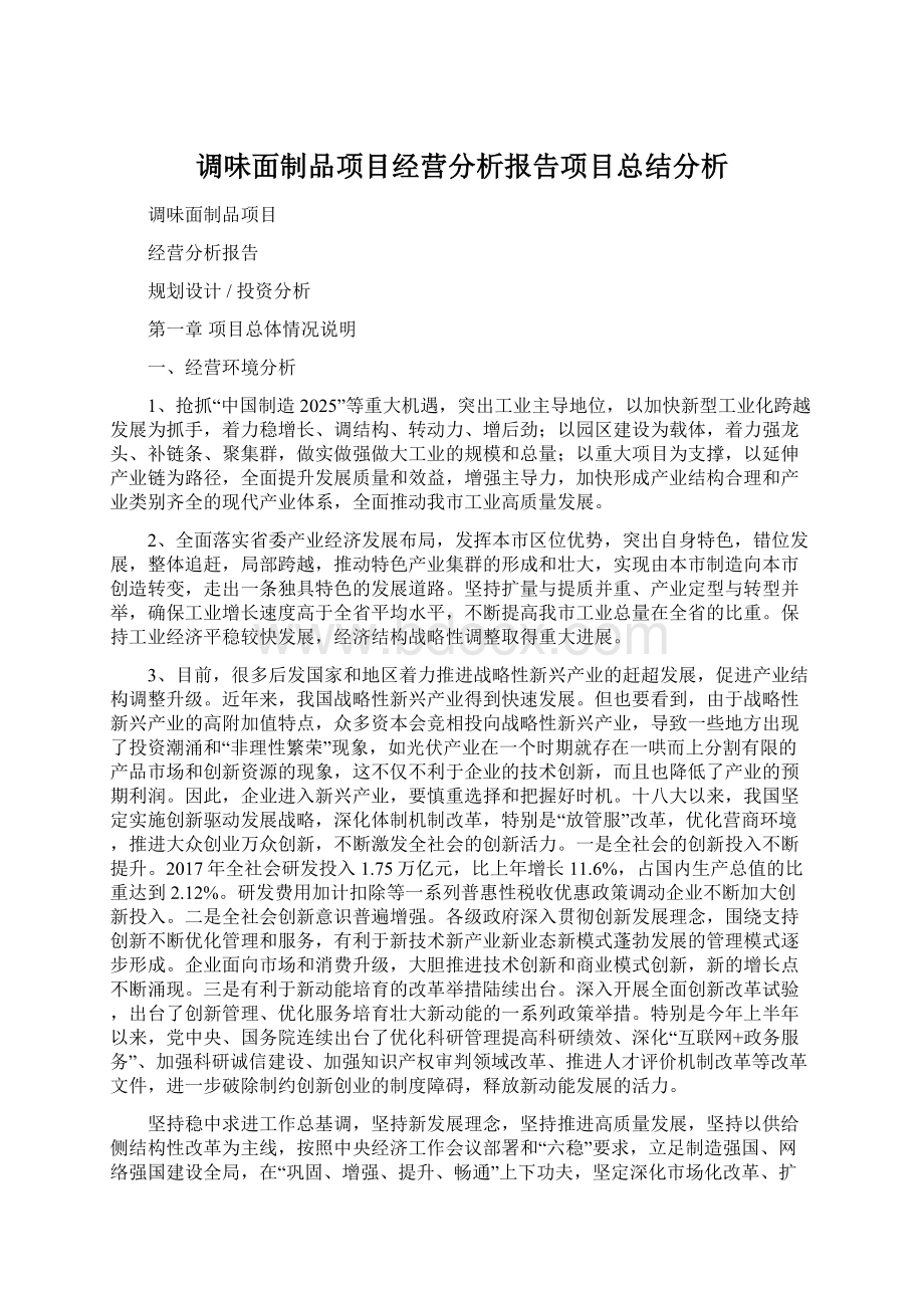 调味面制品项目经营分析报告项目总结分析Word格式.docx