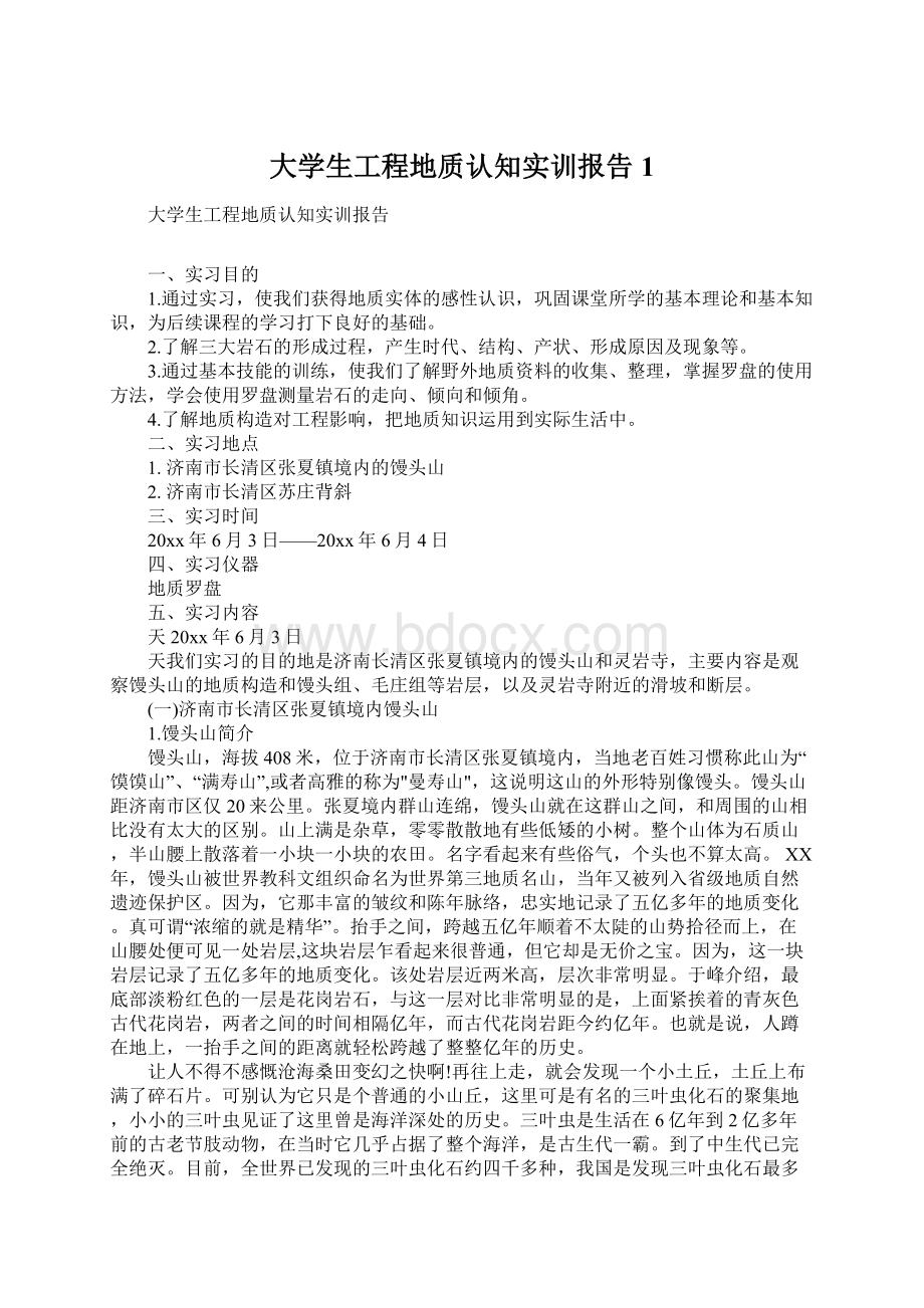 大学生工程地质认知实训报告1Word格式文档下载.docx