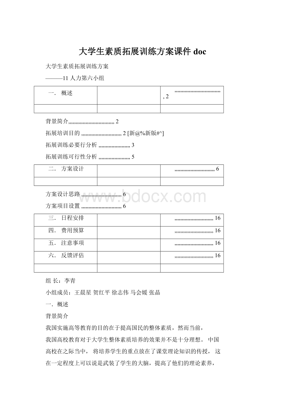 大学生素质拓展训练方案课件docWord格式.docx