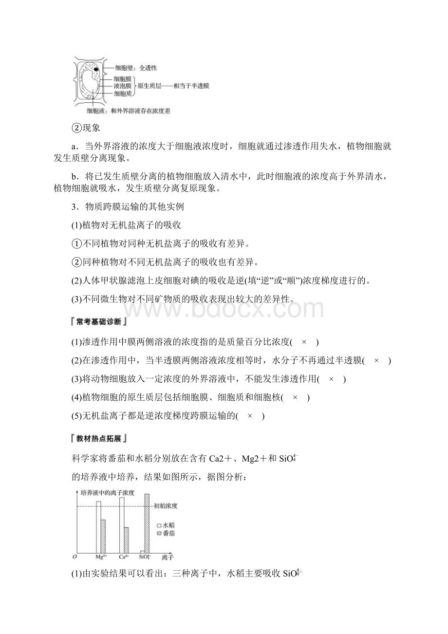 高考生物大一轮复习细胞的基本结构和物质的运输第6讲细胞的物质输入和输出学案Word文档格式.docx_第2页