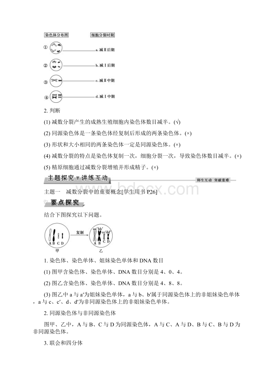 高中生物 第二章 基因和染色体的关系 第1节 减数分裂和受精作用Ⅰ导学案 新人教版必修2.docx_第3页