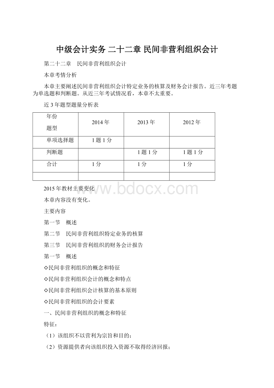 中级会计实务 二十二章 民间非营利组织会计Word格式文档下载.docx