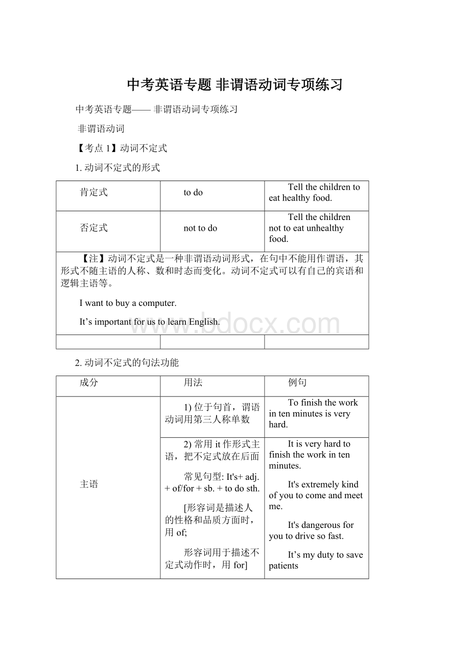 中考英语专题 非谓语动词专项练习.docx