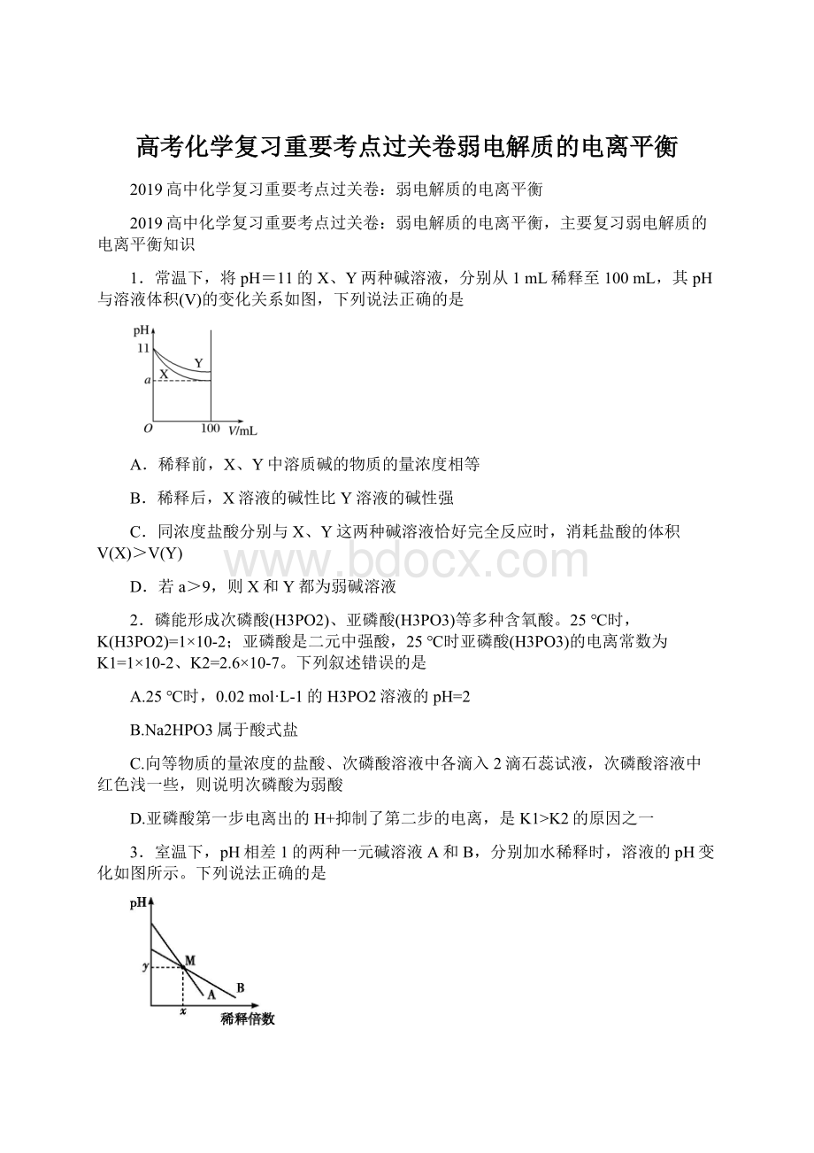 高考化学复习重要考点过关卷弱电解质的电离平衡.docx