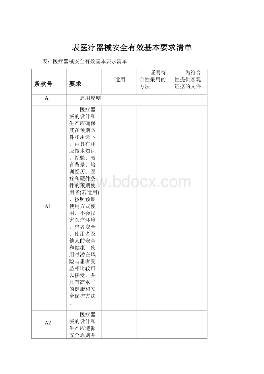 表医疗器械安全有效基本要求清单Word文件下载.docx