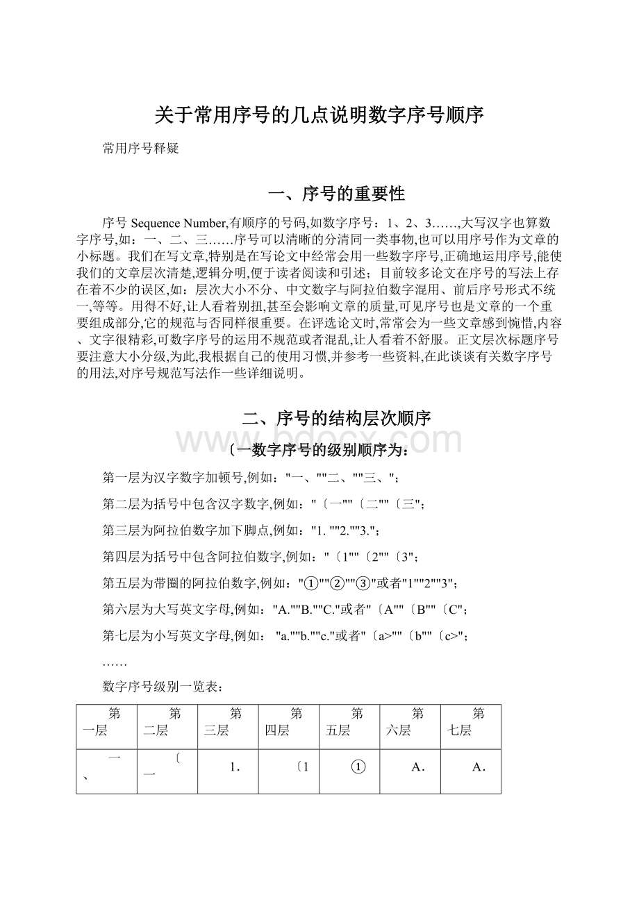 关于常用序号的几点说明数字序号顺序.docx