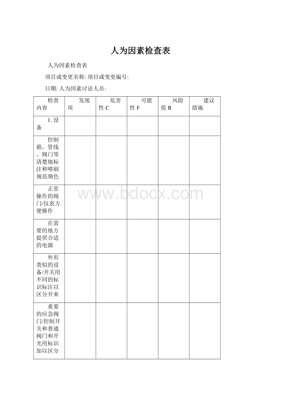 人为因素检查表Word格式文档下载.docx