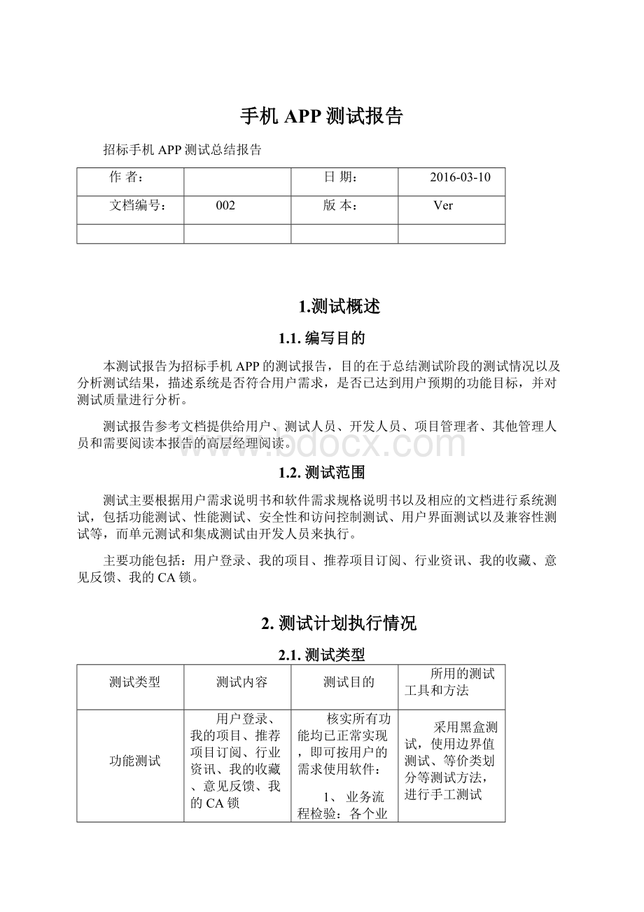 手机APP测试报告文档格式.docx