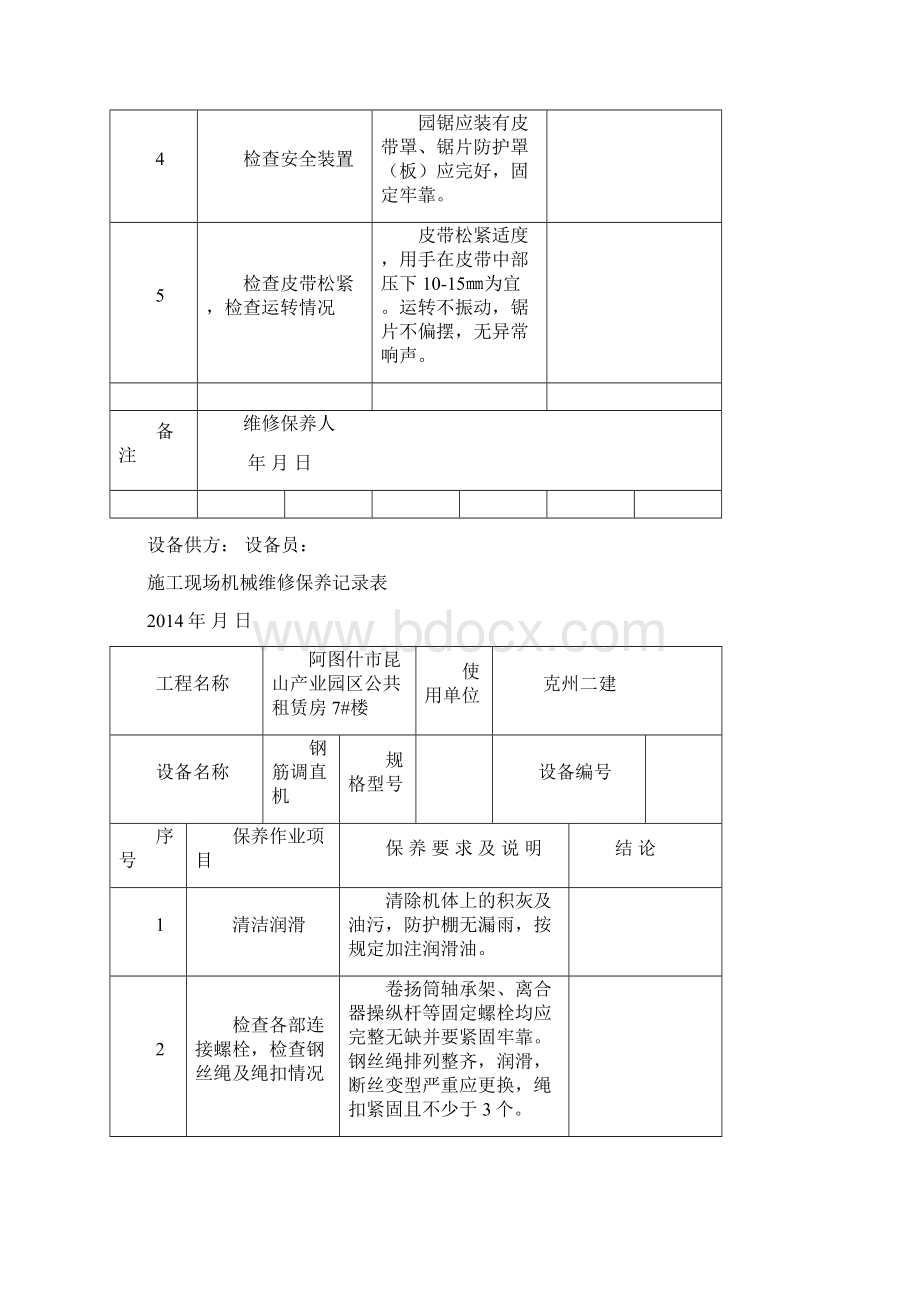 现场施工现场机械维修保养记录表格模板 口岸Word格式.docx_第3页