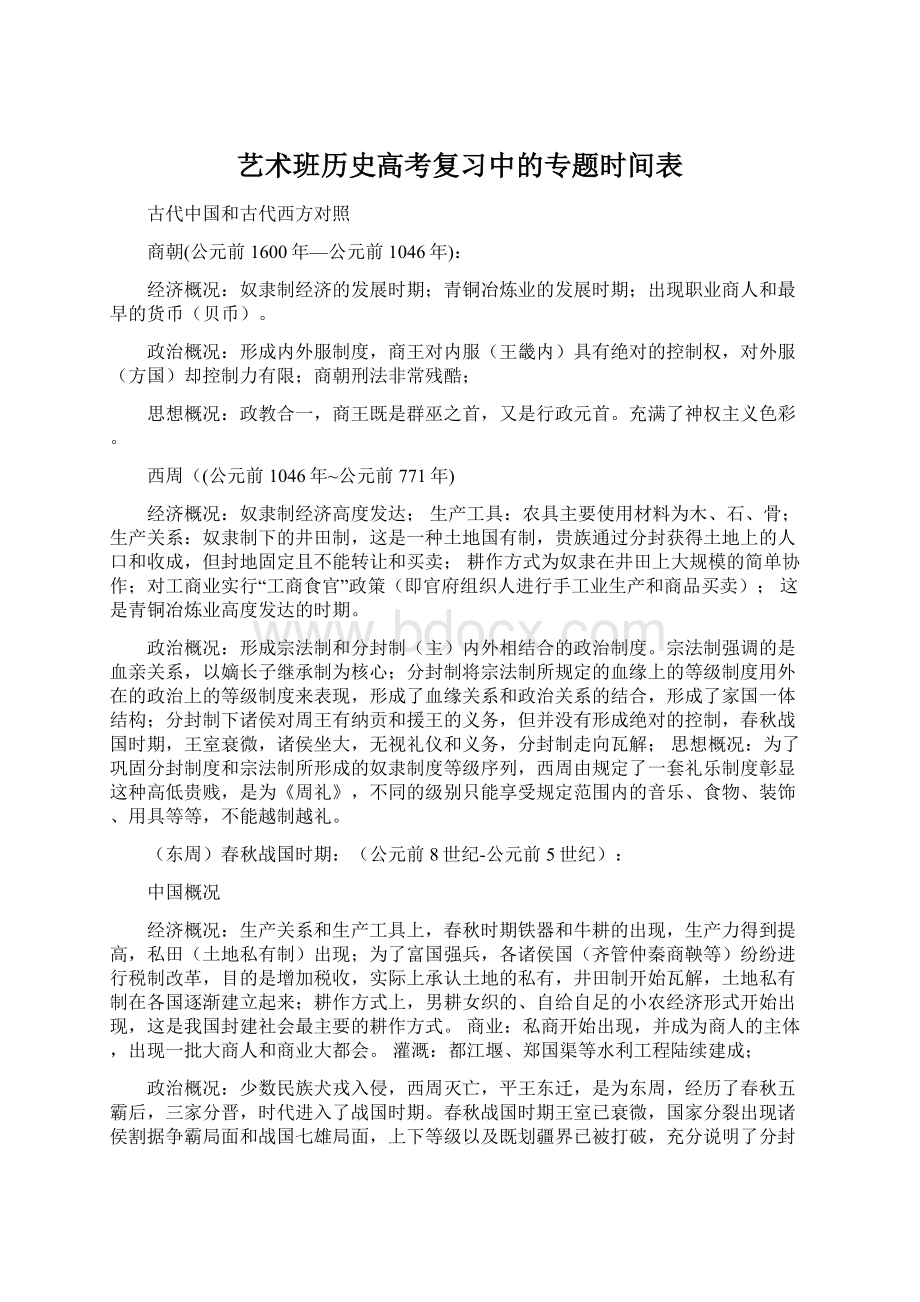 艺术班历史高考复习中的专题时间表.docx_第1页