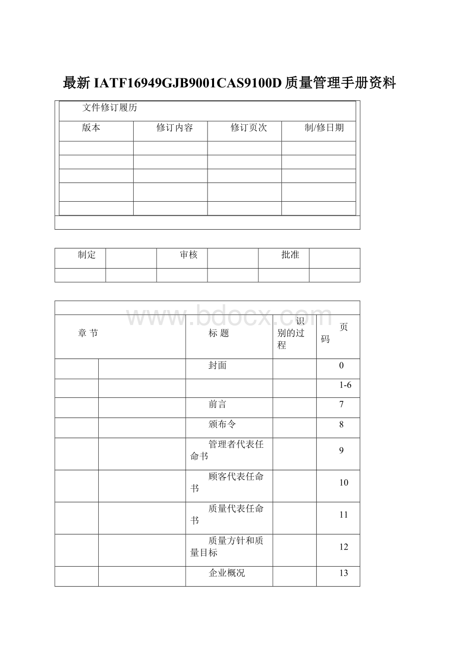 最新IATF16949GJB9001CAS9100D质量管理手册资料Word格式文档下载.docx