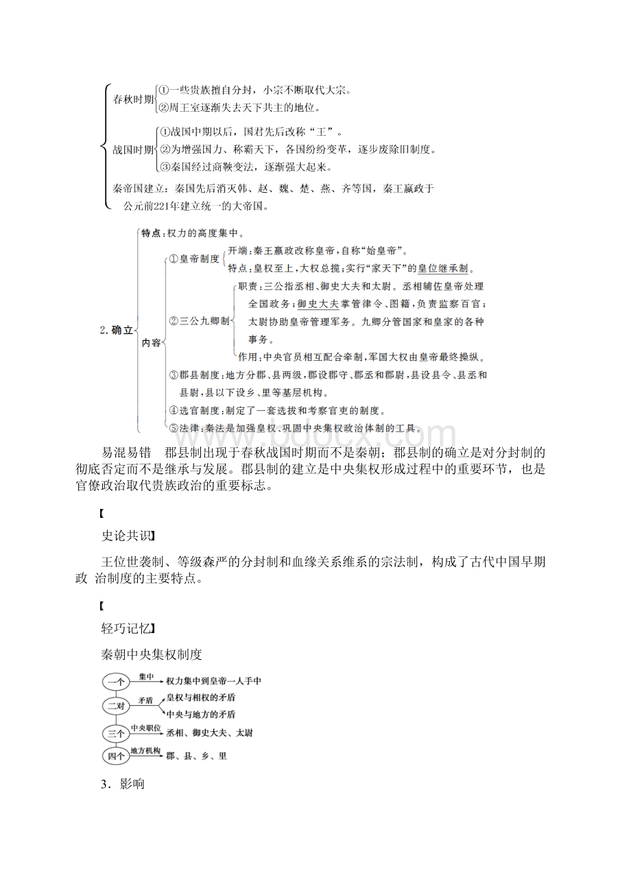 高三历史一轮复习讲义 第1讲 夏商周的政治制度与秦朝中央集权制度的形成 新人教版必修1Word下载.docx_第3页