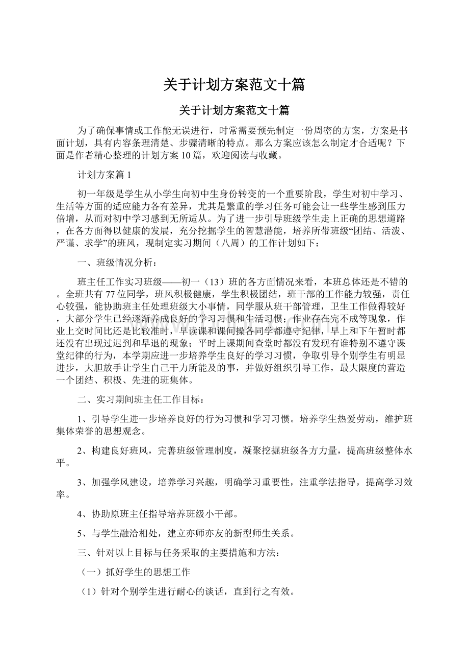 关于计划方案范文十篇Word文档格式.docx