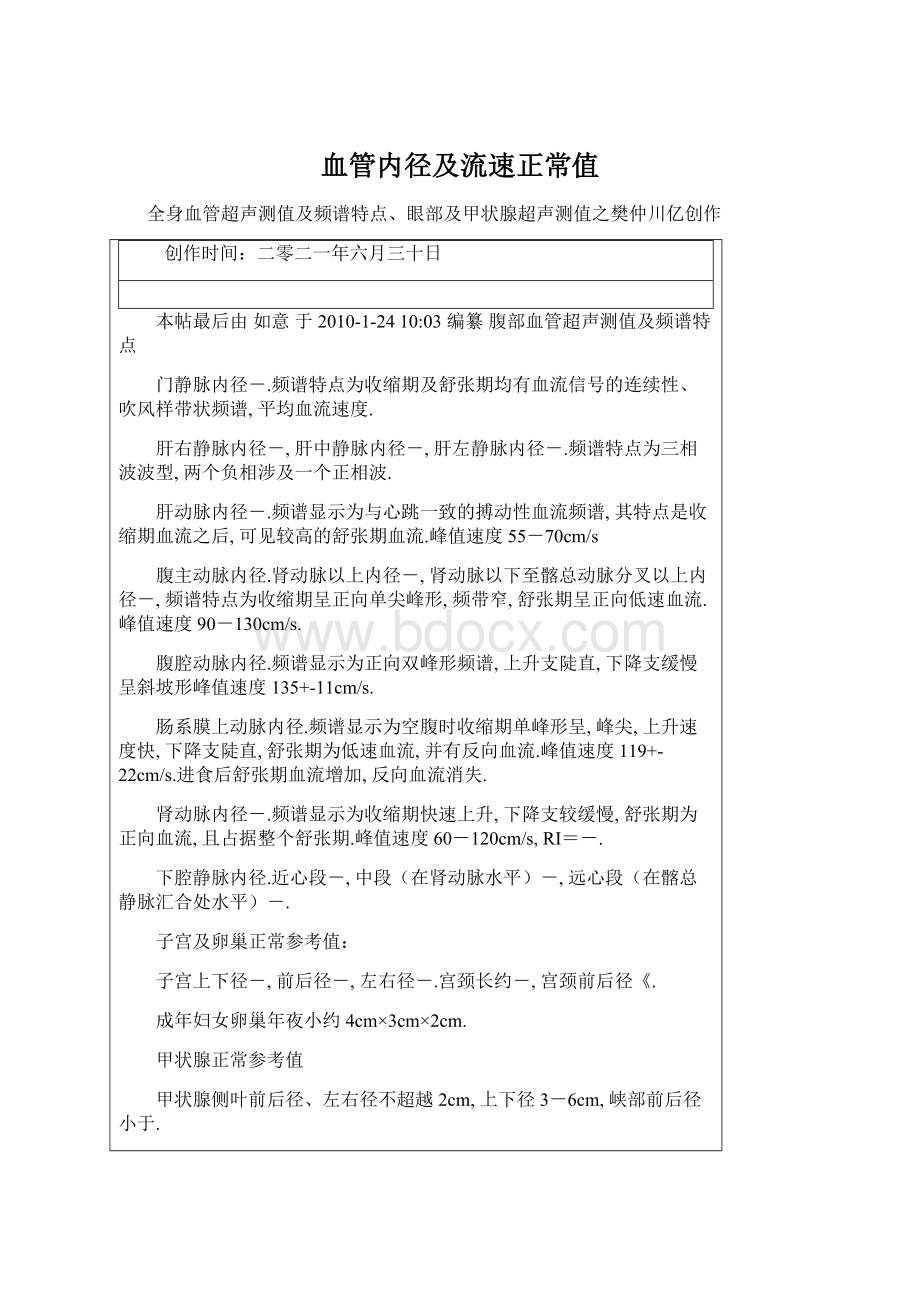 血管内径及流速正常值.docx_第1页