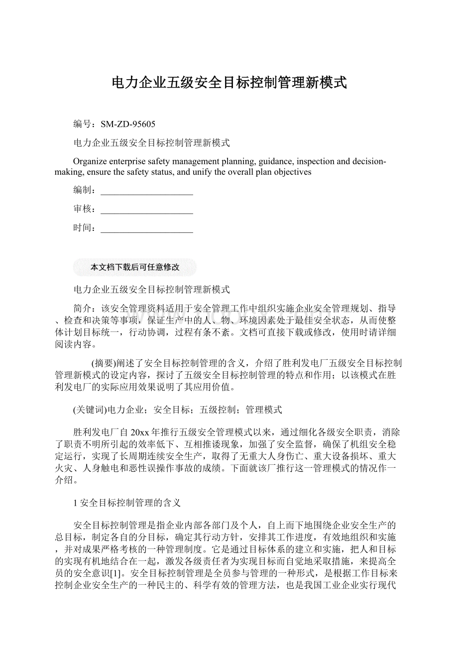 电力企业五级安全目标控制管理新模式.docx