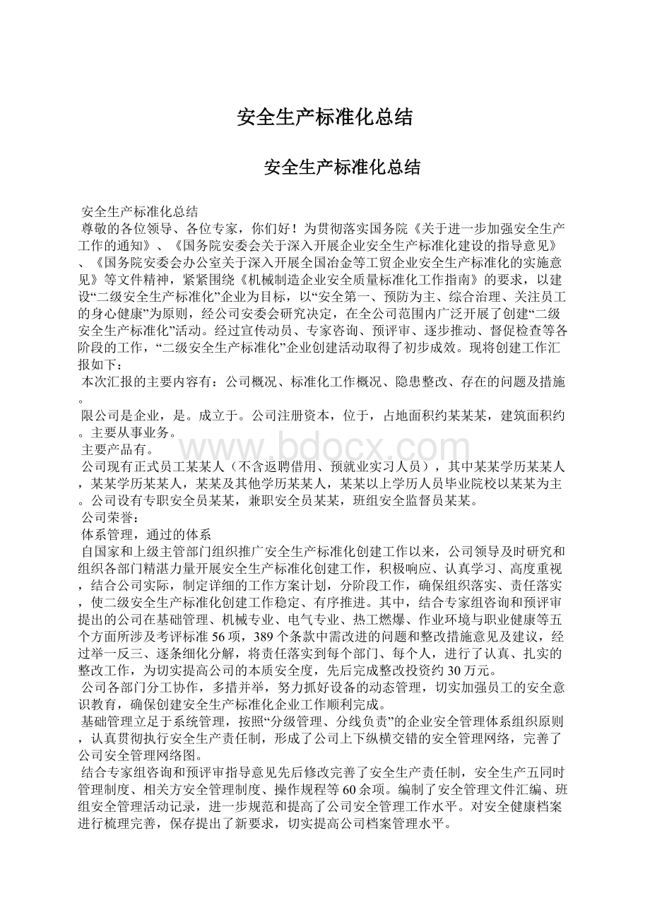 安全生产标准化总结.docx_第1页