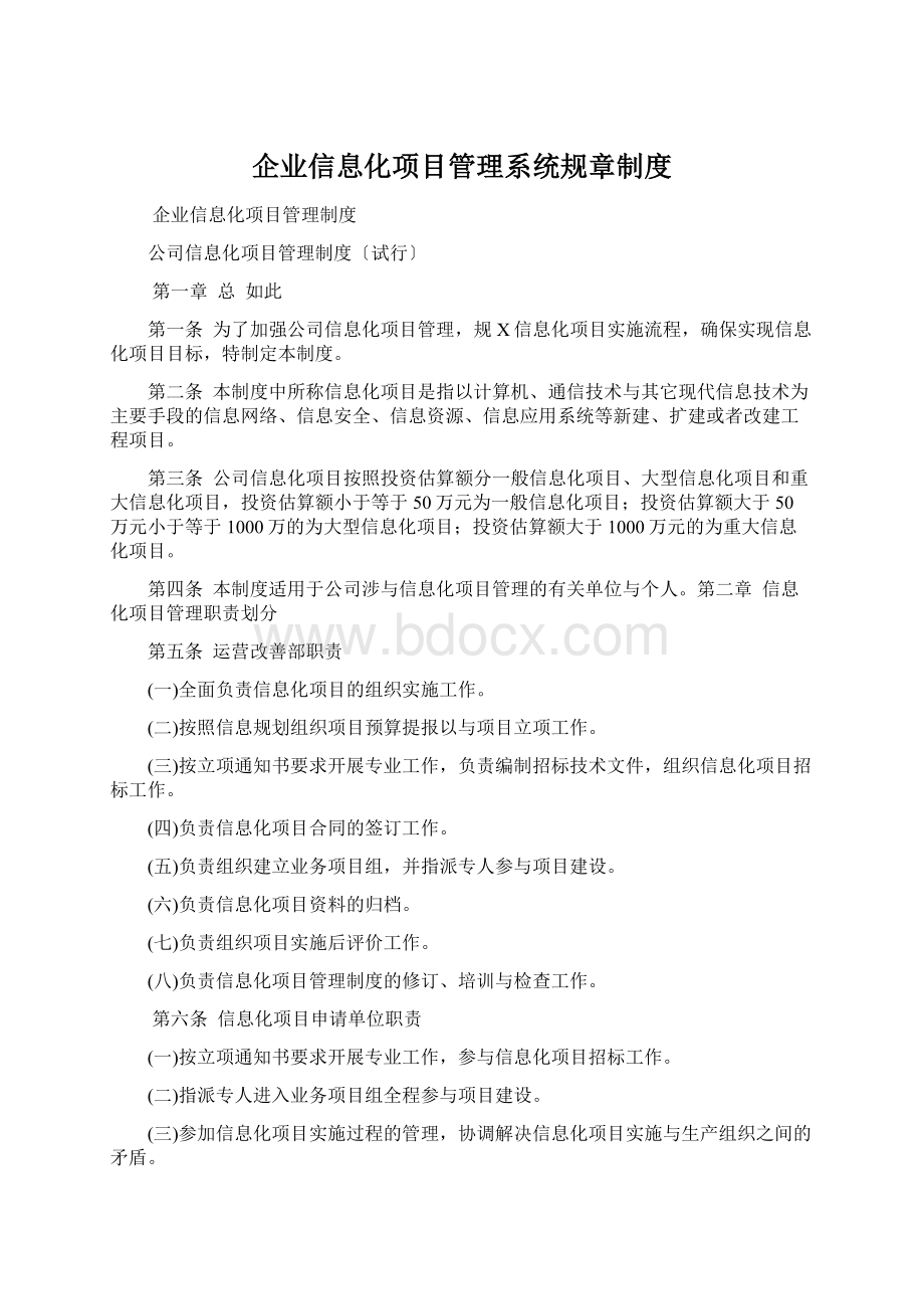 企业信息化项目管理系统规章制度Word文档下载推荐.docx_第1页