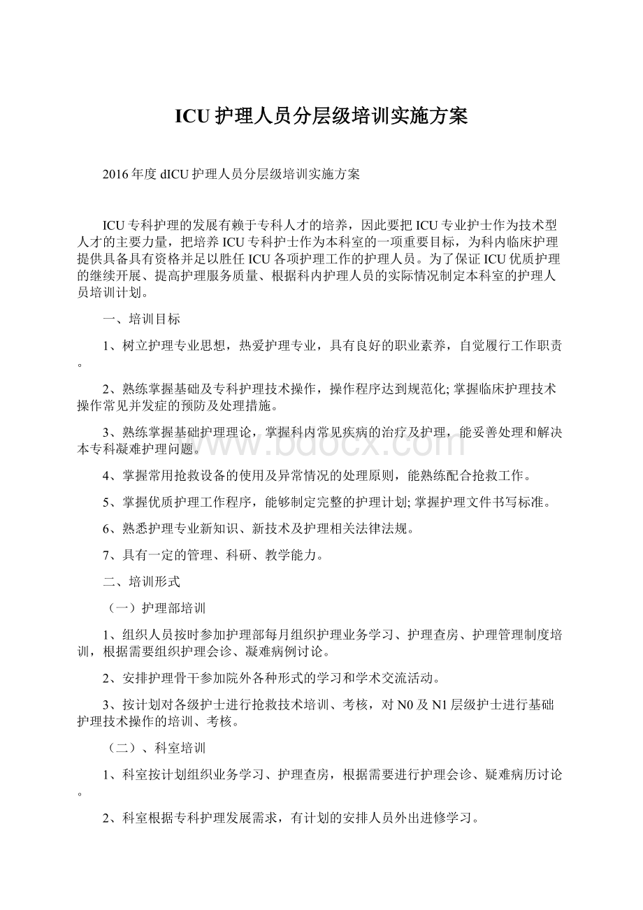 ICU护理人员分层级培训实施方案.docx_第1页