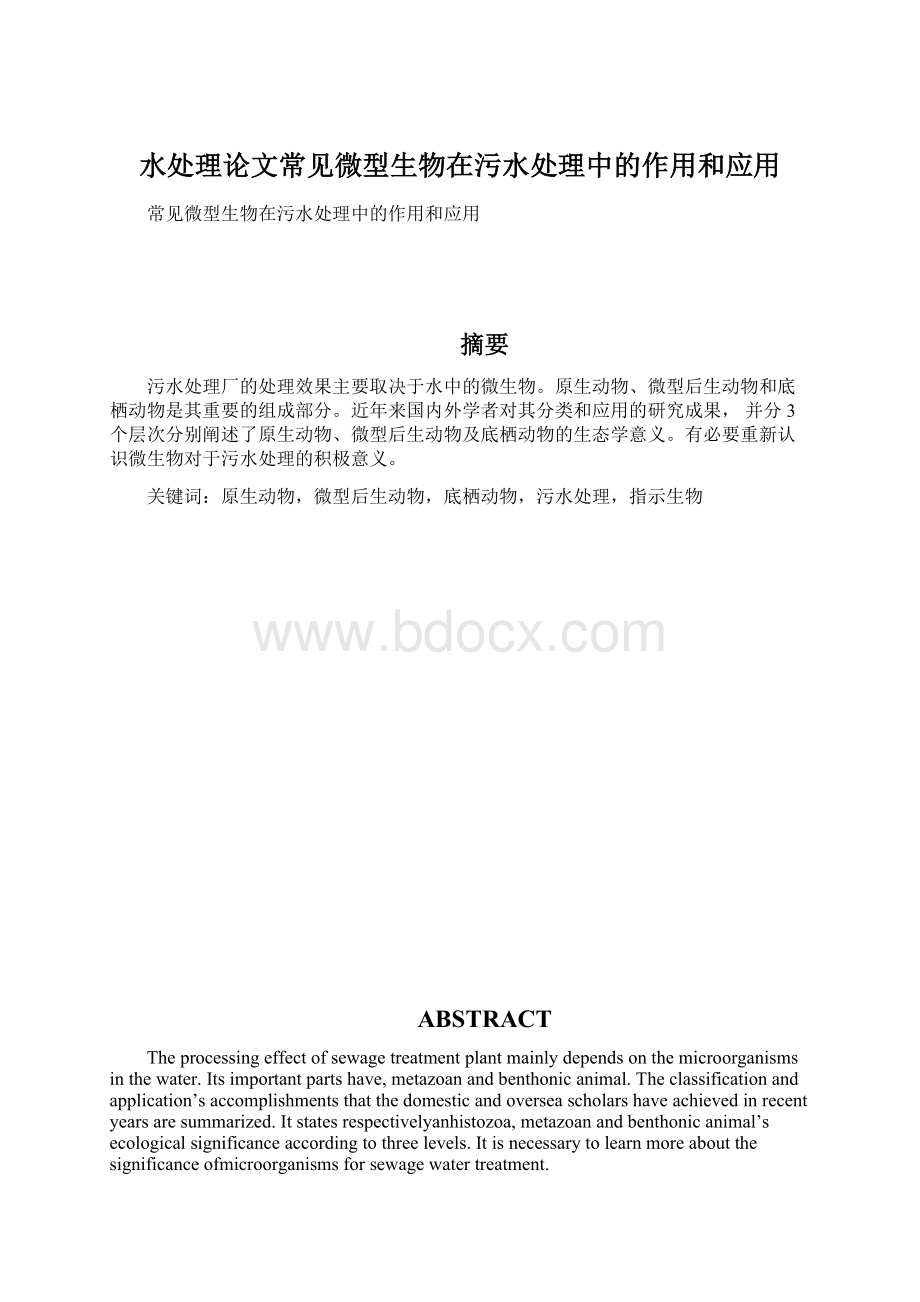 水处理论文常见微型生物在污水处理中的作用和应用Word格式.docx_第1页