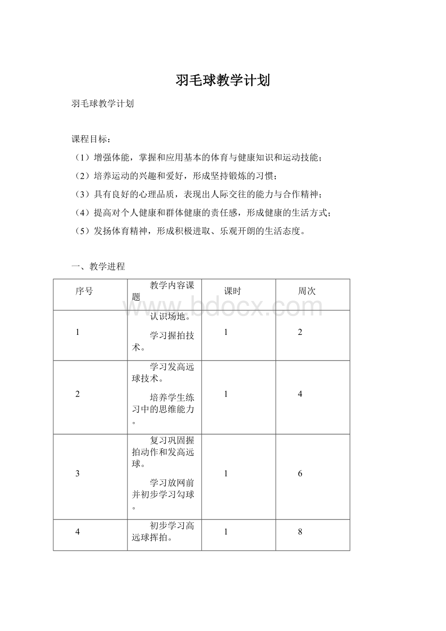 羽毛球教学计划Word文档下载推荐.docx_第1页