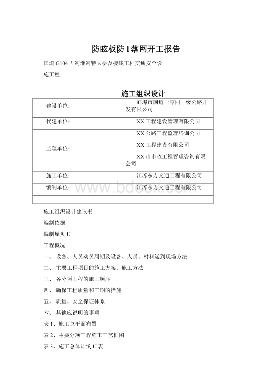 防眩板防l落网开工报告Word格式文档下载.docx