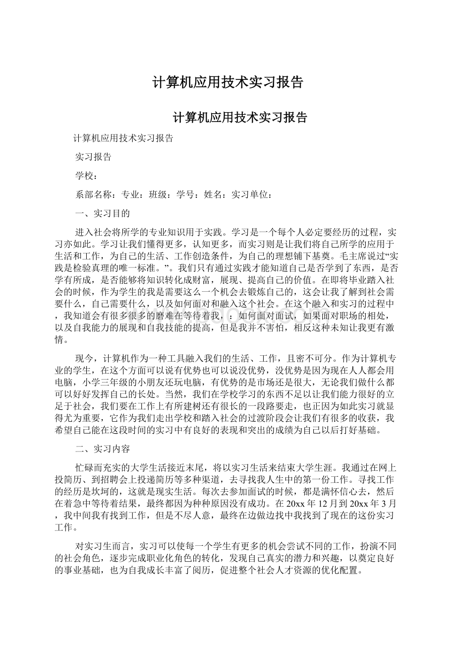 计算机应用技术实习报告.docx