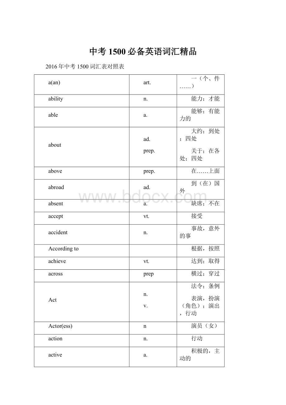 中考1500必备英语词汇精品Word文档下载推荐.docx_第1页