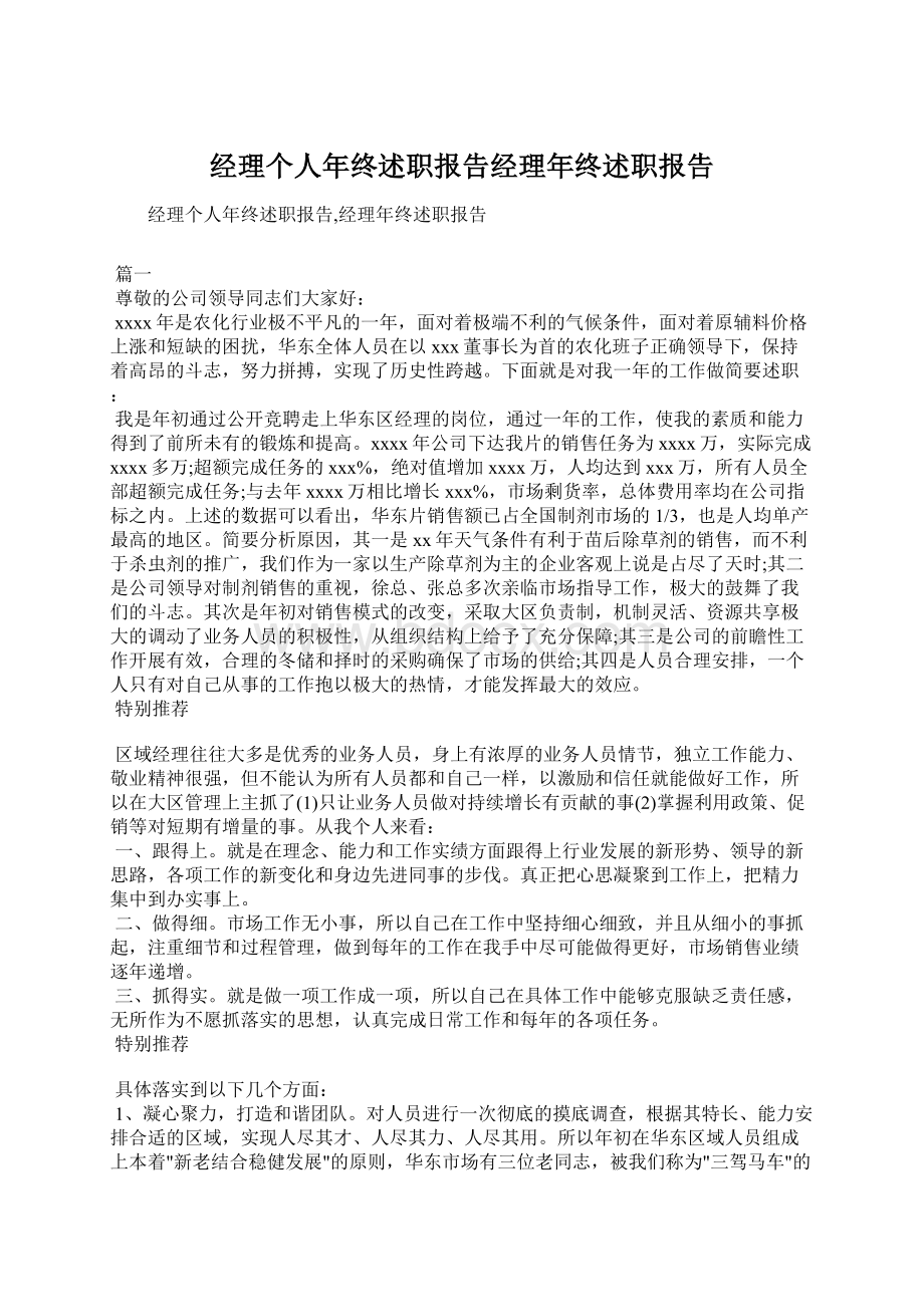 经理个人年终述职报告经理年终述职报告文档格式.docx