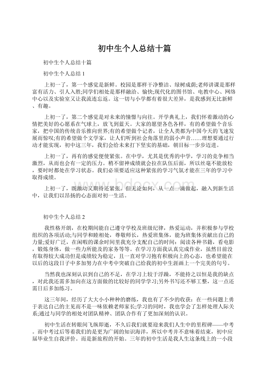 初中生个人总结十篇Word文档下载推荐.docx